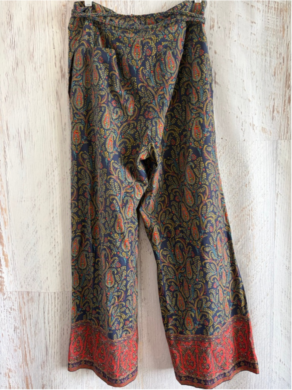 Women's Sundance Navy Red Paisley Wide Leg Pants M - Picture 8 of 11